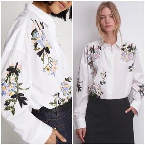 Munthe / singus white oversized button down sequin embellished floral 36 S